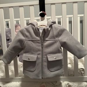 Old Navy Toddler Girls 2T Peacoat soft brushed hooded Jacket Coat Grey